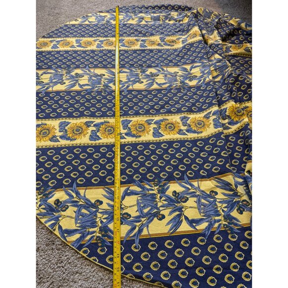 Vtg Vent Du Sud Tablecloth Sunflower & Olive Pattern Blue Yellow 77"x55" France - Picture 5 of 7